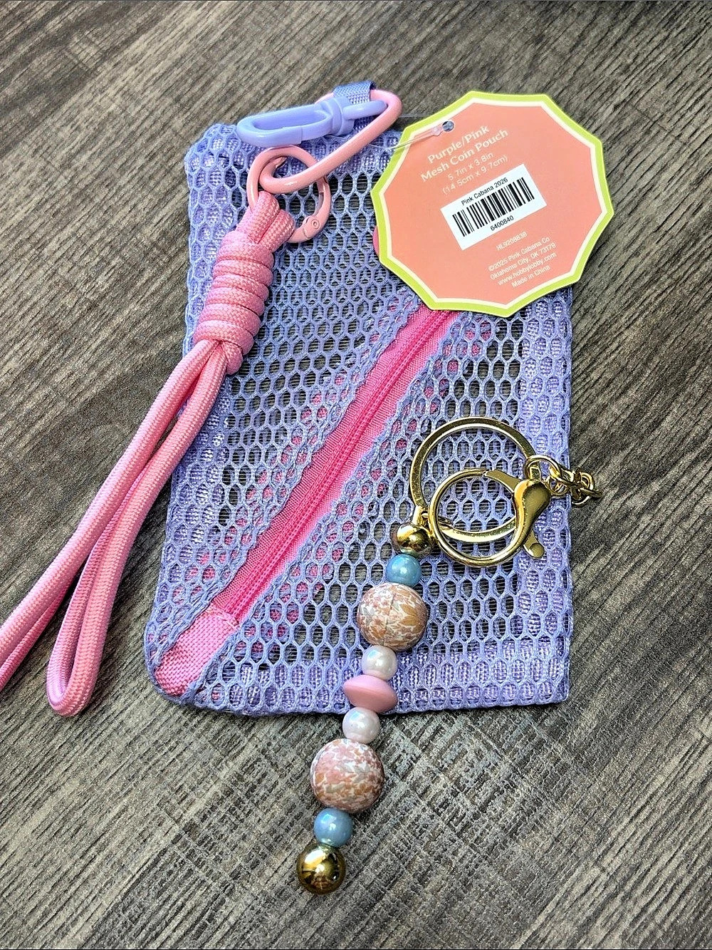 🔥5 for $25🔥Pink Cabana Co. Purple/Pink Mesh Coin Pouch with Handmade Keychain